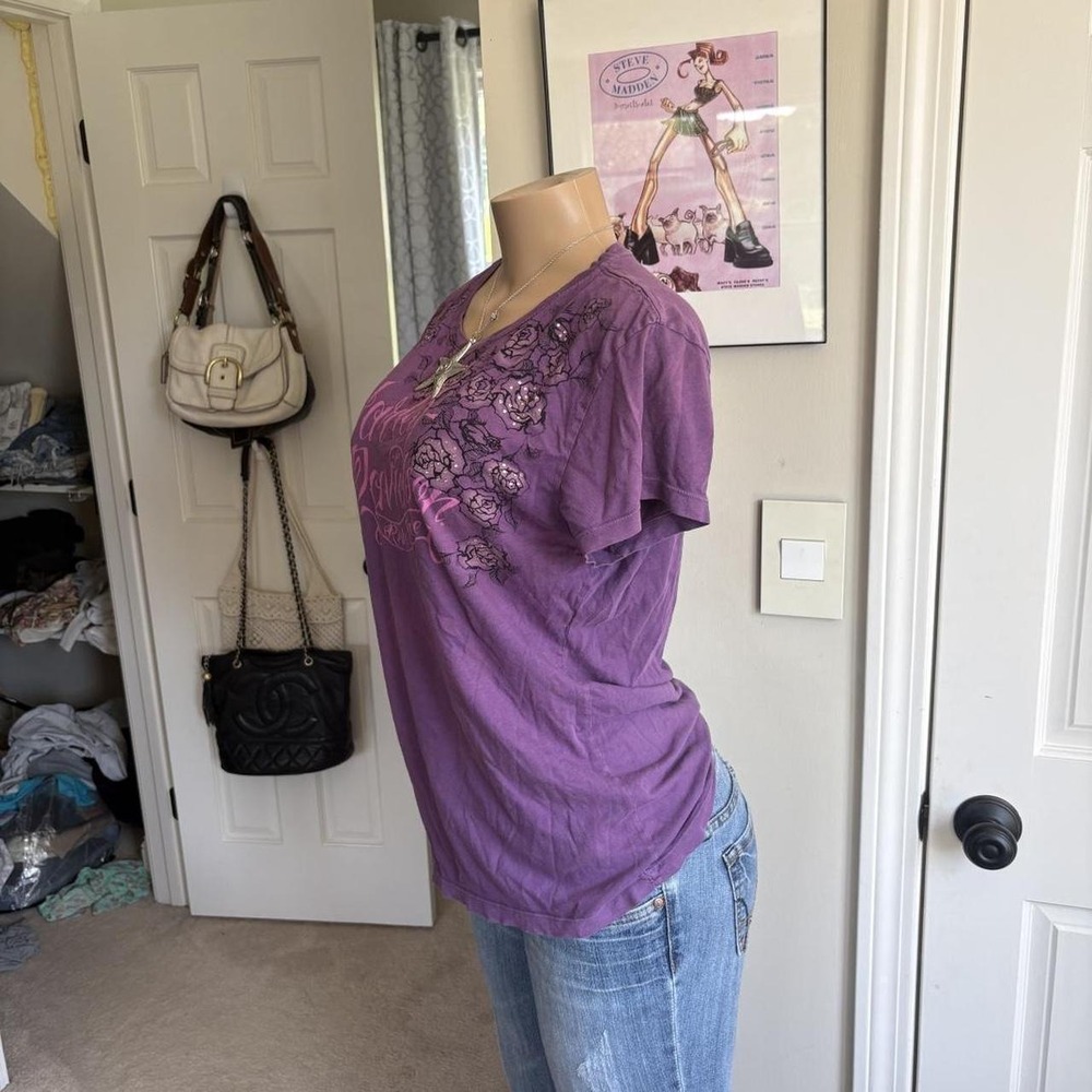 Y2K 2000s Harley Davidson Purple spellout Graphic T Shirt - Picture 3 of 5
